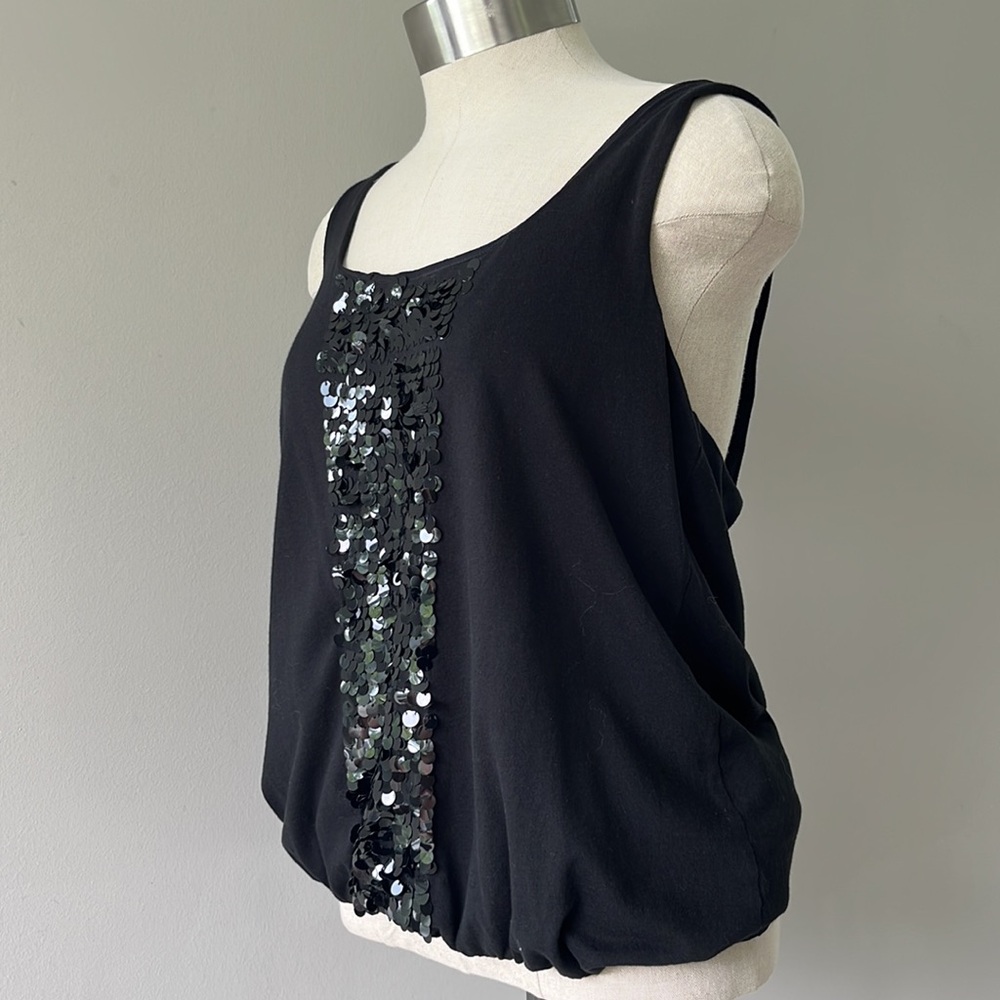 J Crew Heirloom black bubble blouson waist silky sequin tank